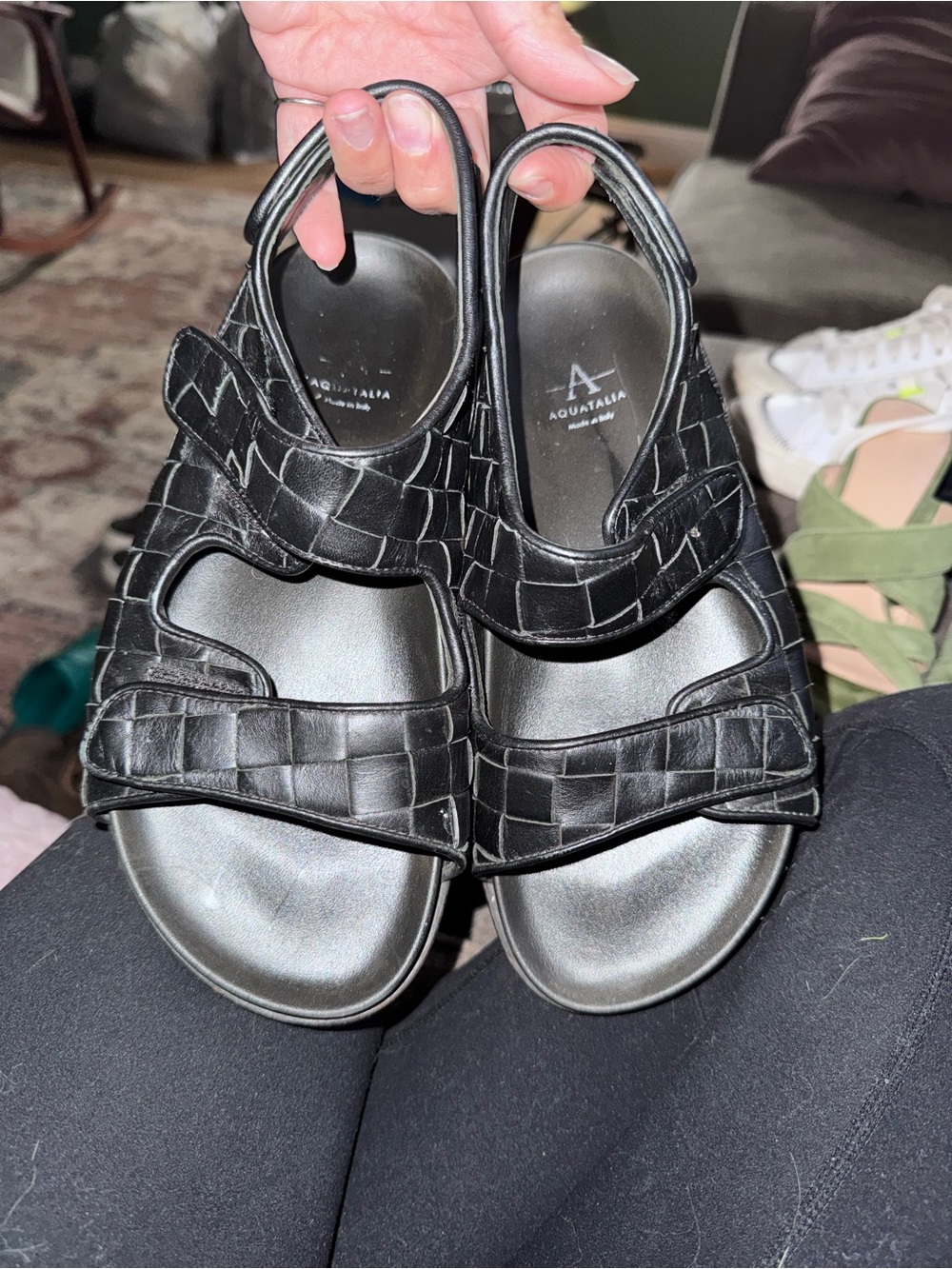 Aquatalia Black Croc-Embossed Slingback Sandals